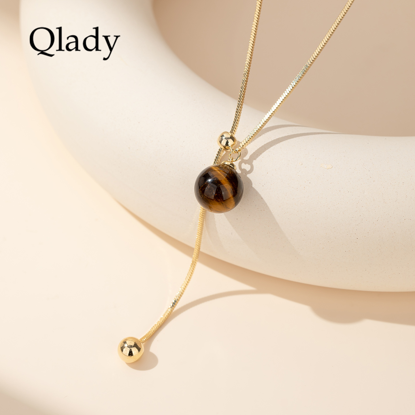 虎眼石项链高级感轻奢设计感女款2025新款配饰抽拉锁骨链毛衣链