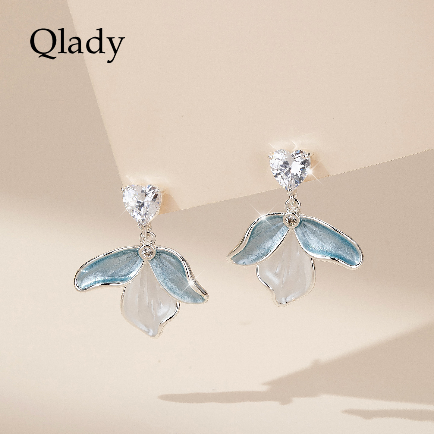 耳环耳饰女蓝色花银耳环