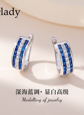【新品】蓝色耳饰女耳圈耳扣独特漂亮耳环2026新款爆款高级感轻奢