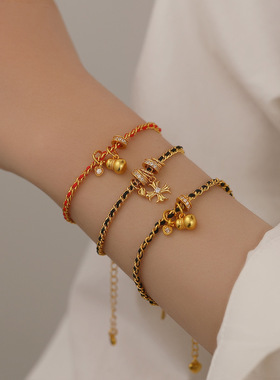 新款时尚精致轻奢锆石葫芦红绳编织手链女复古百搭气质十字架