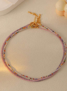 新款多巴胺彩色石头串珠项链不掉色女百搭气质高级感简约时尚