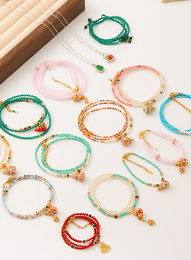 新中式时尚复古彩色滴油珐琅葫芦串珠项链轻奢高级感长款毛衣