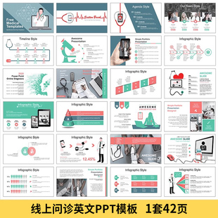 线上问诊PPT模板 在线咨询医生看病行业数据分析报告课件幻灯片