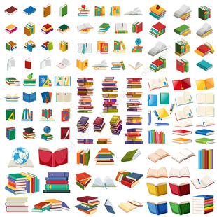 卡通书本图标 书籍本子作业本翻开的书插画 AI格式矢量设计素材