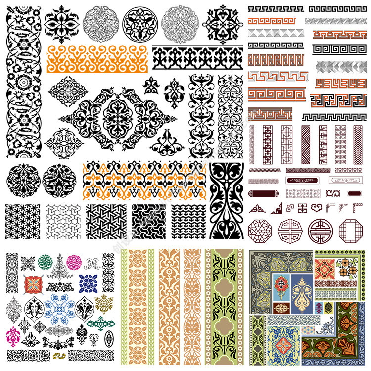 传统花纹边框 复古回纹花边纹样底纹图案背景 ai格式矢量设计素材