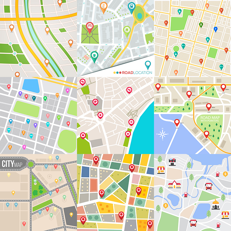 地图定位背景 扁平化卡通局部区域地图插画 AI格式矢量设计素材