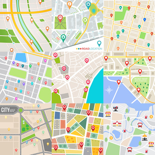 地图定位背景 扁平化卡通局部区域地图插画 AI格式矢量设计素材