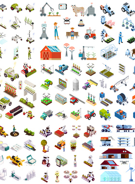 卡通智慧农场图标 扁平公科技农业发展插画 AI格式矢量设计素材