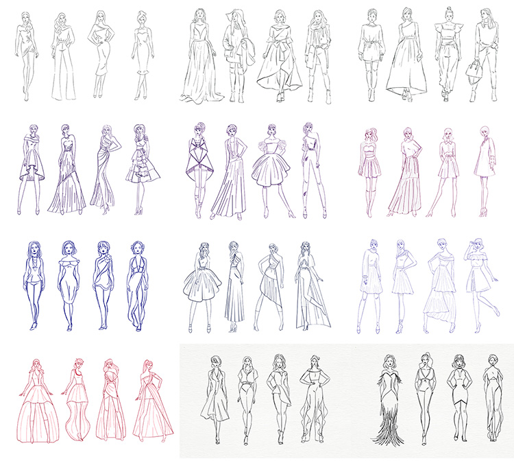 线描手绘模特 女性时尚时装模特人物形象 ai格式矢量设计素材