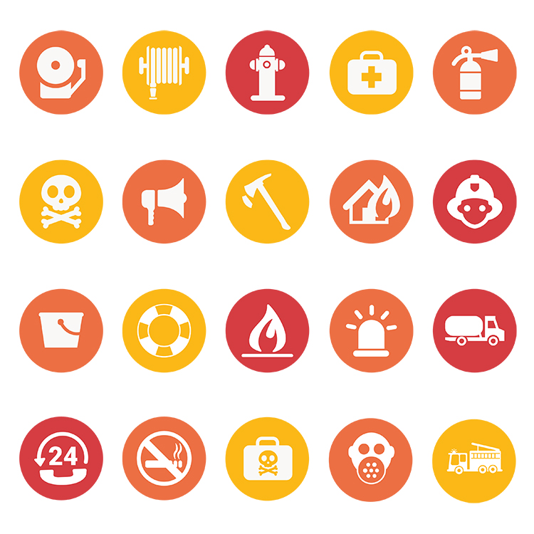 20个消防元素图标 扁平化消防栓灭火器圆形 AI格式矢量设计素材