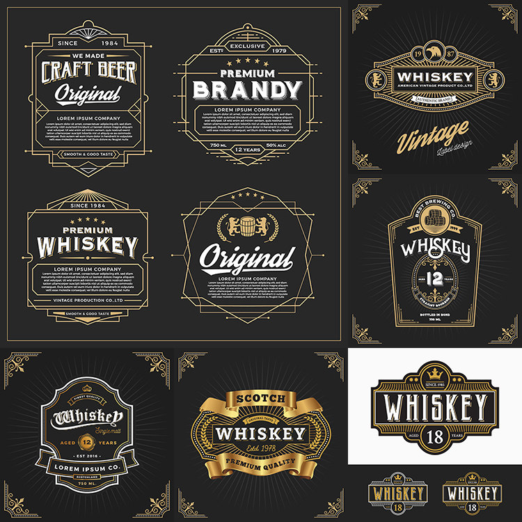 威士忌标签ai矢量素材 苏格兰烈性蒸馏酒whiskey洋酒标贴设计素材