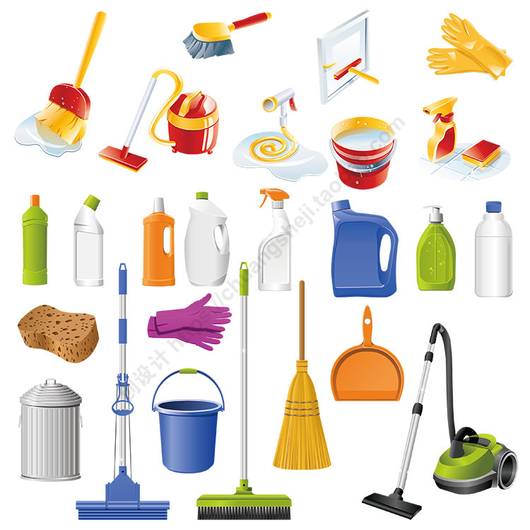 清洁工具用品图标 扫帚拖把刷子手套吸尘器 ai格式矢量设计素材
