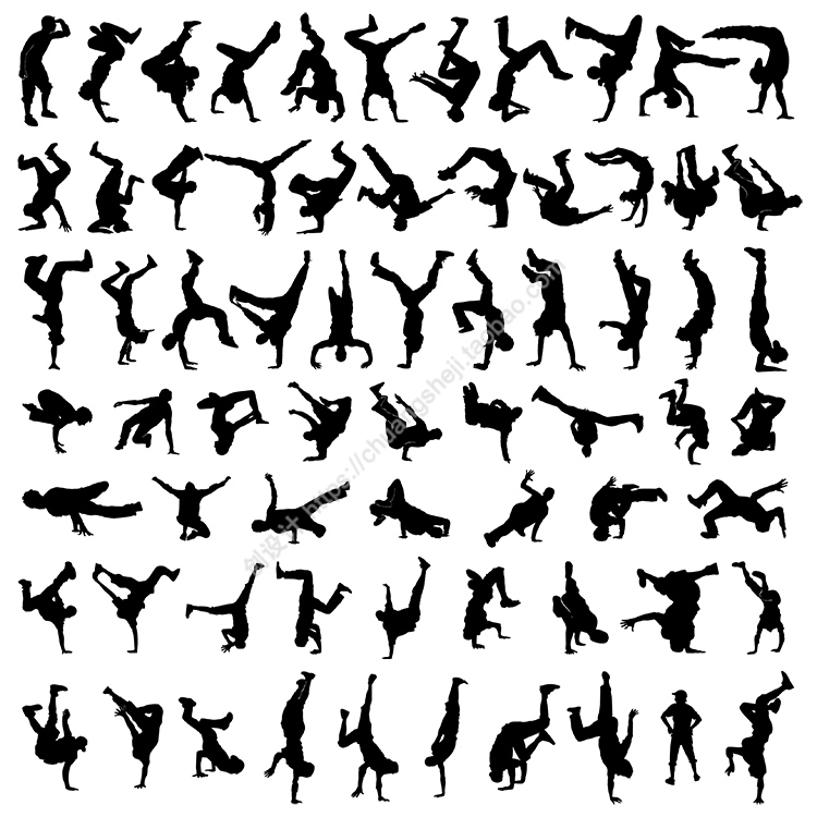 街舞少年剪影 多种街舞动作 跳舞的人物剪影 ai格式矢量设计素材