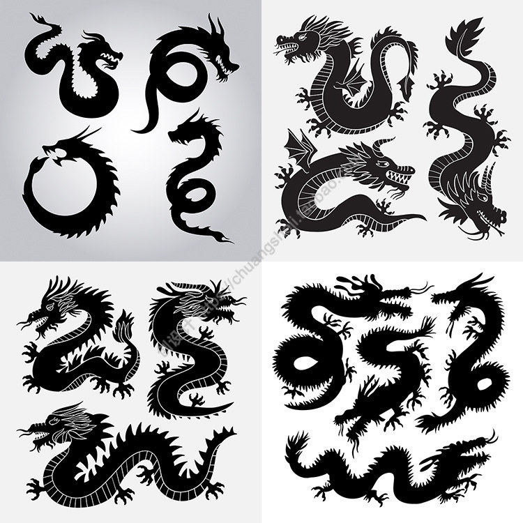 龙剪影 中国风古典生肖动物传统龙图腾插画 ai格式矢量设计素材