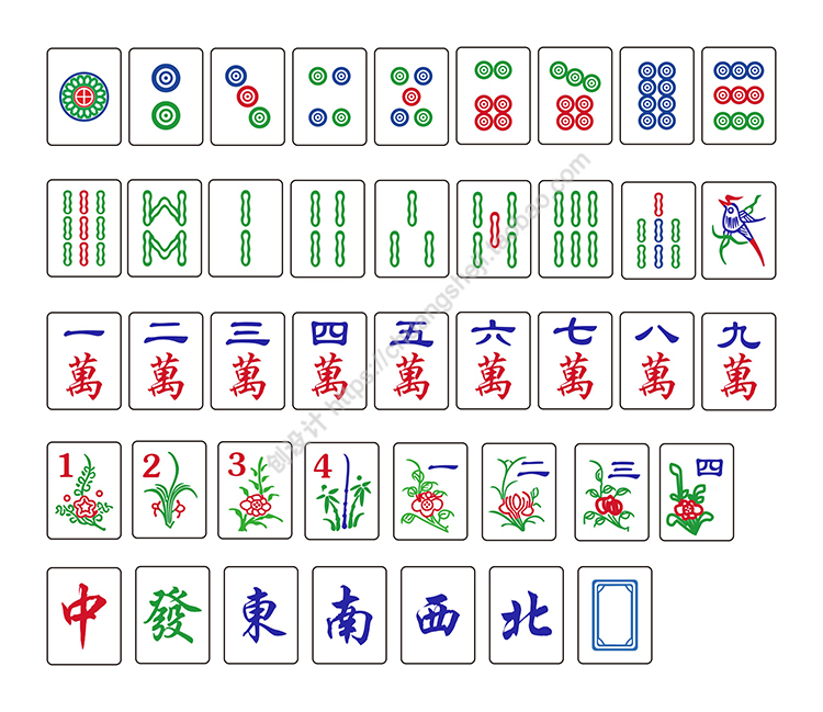 传统麻将扁平化棋牌娱乐麻将图案 CDR格式矢量设计素材