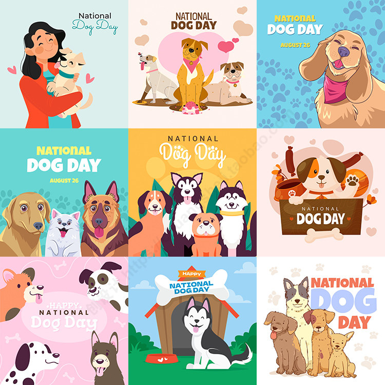 卡通世界爱狗节海报 扁平化国际爱狗日插画 AI格式矢量设计素材