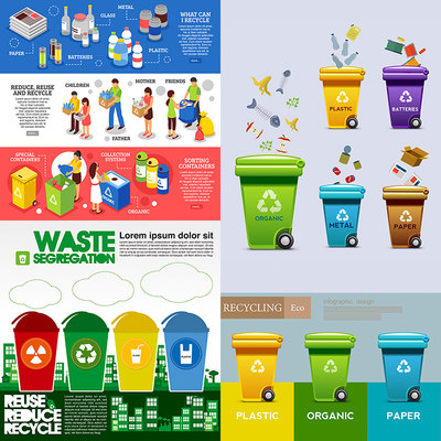 垃圾分类信息图表 环保爱护环境废品回收图标 AI格式矢量设计素材