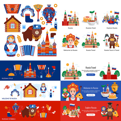 俄罗斯旅游元素 民族文化特色景点红场套娃 AI格式矢量设计素材