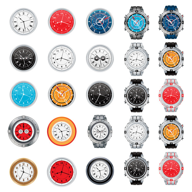 手表 多款饰品腕表钟表样式时钟表盘图标 AI格式矢量设计素材