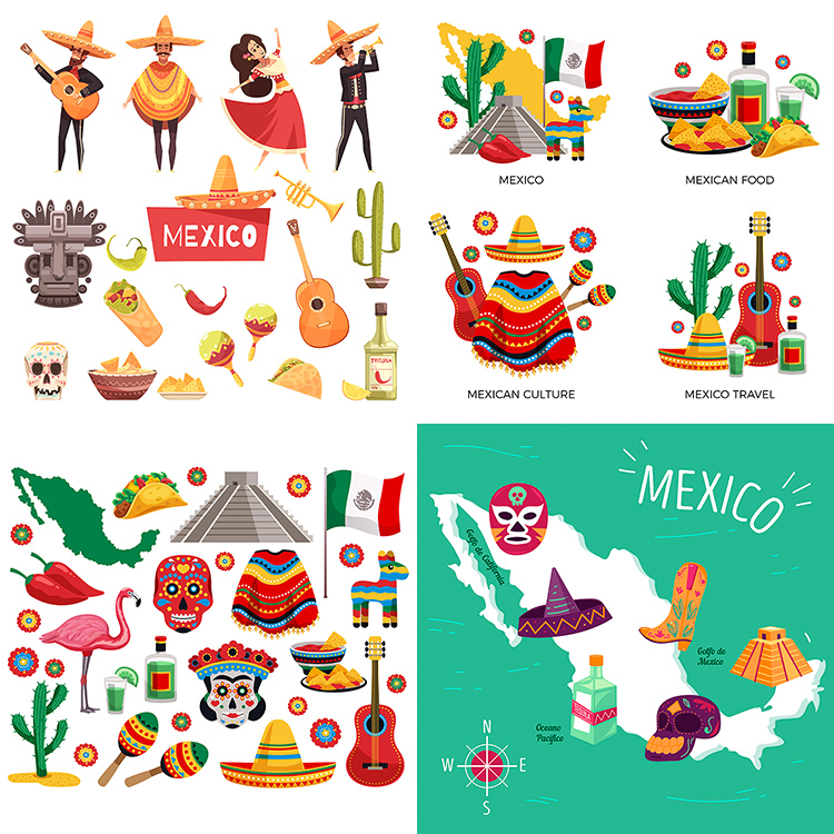 墨西哥旅游插画 旅行文化民族特色元素图标 ai格式矢量设计素材