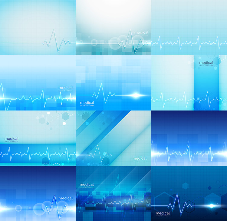 医疗心电图背景ai矢量素材 蓝色心跳曲线图医学科技海报 设计素材