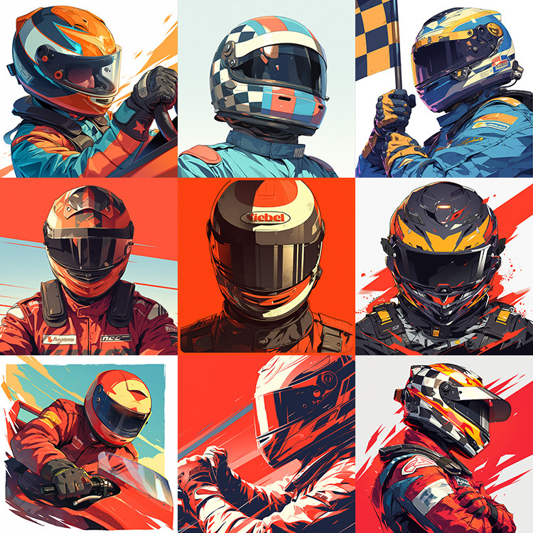 手绘赛车手插画 彩绘戴头盔摩托车F1车手海报 AI格式矢量设计素材