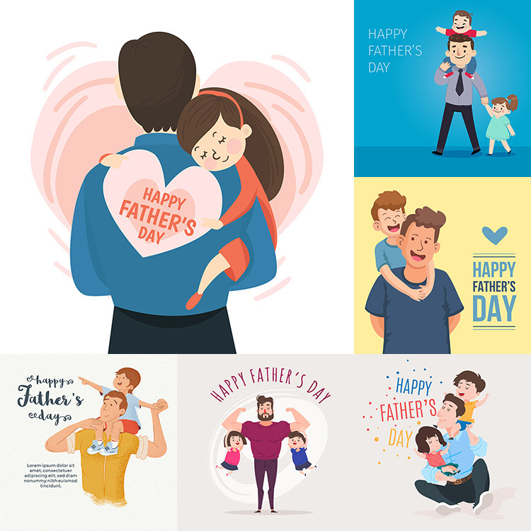 父亲节海报 扁平化卡通节日父爱如山插画背景 ai格式矢量设计素材