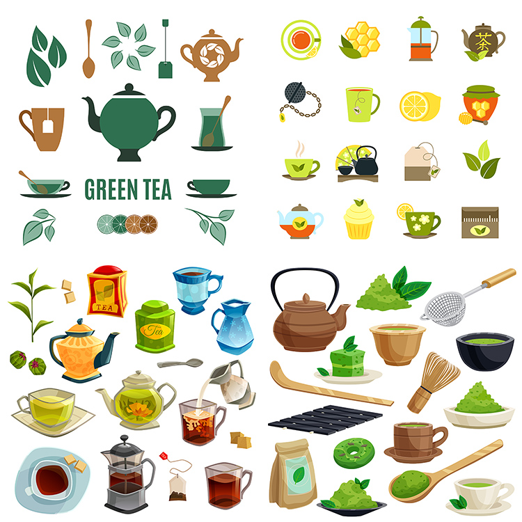 茶元素图标 绿茶抹茶饮茶文化茶壶茶杯茶具 ai格式