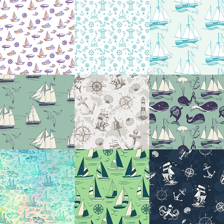帆船底纹背景 手绘复古船只图案纹理 AI格式矢量设计素材