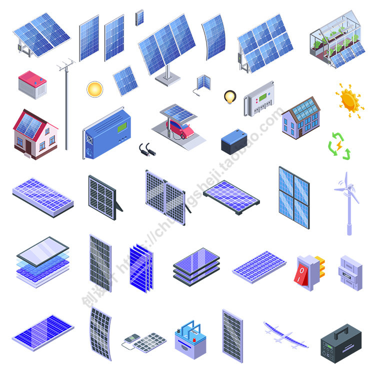 太阳能设备图标 卡通电池板逆变器生活应用 ai格式矢量设计素材