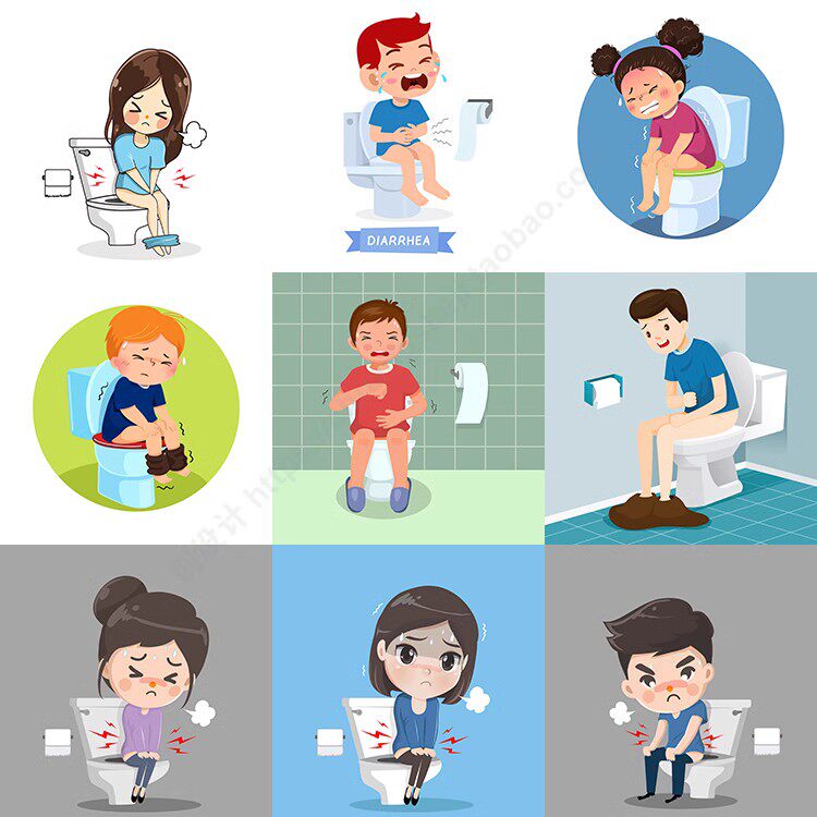 卡通腹泻人物插画 扁平化肚子痛上厕所场景 ai格式矢量设计素材