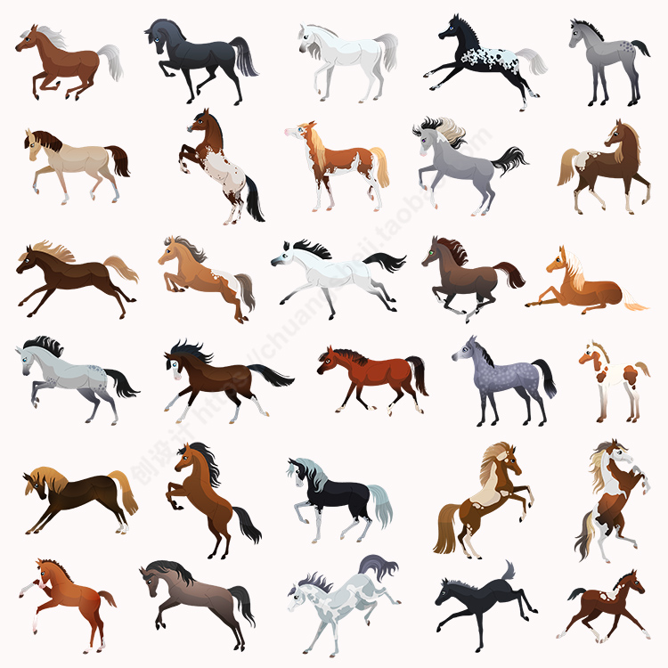 彩色马匹图标 扁平化卡通奔跑的马儿骏马动物 ai格式矢量设计素材