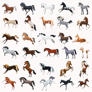 彩色马匹图标 扁平化卡通奔跑的马儿骏马动物 AI格式矢量设计素材