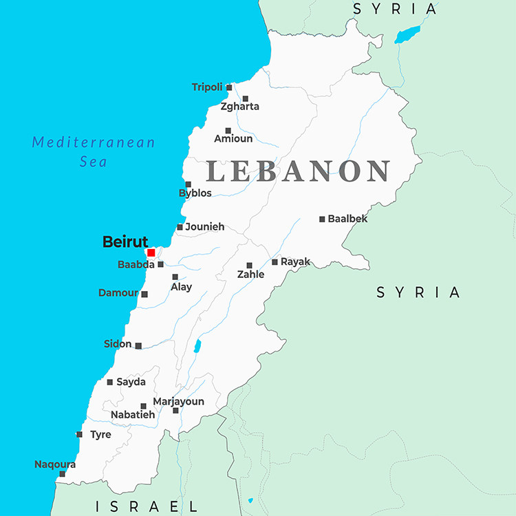 黎巴嫩地图 英文版国家分区地图 非实物地图 AI格式矢量设计素材