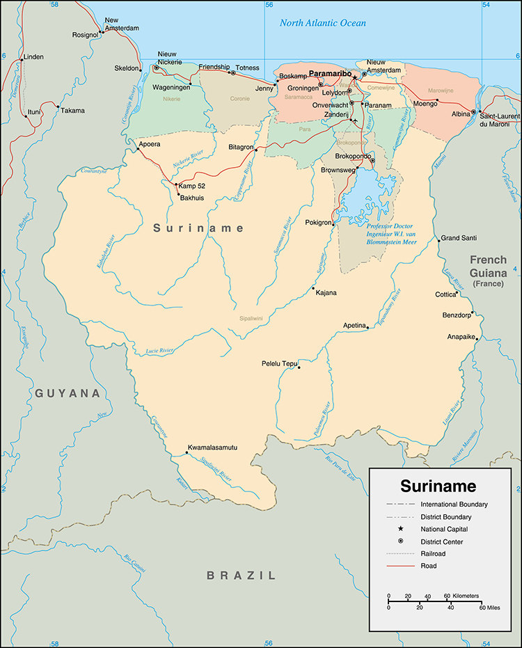 苏里南地图 英文版国家分区地图 非实物地图 ai格式矢量设计素材