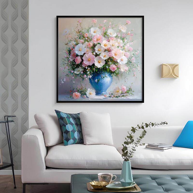 高级感手工肌理油画艺境花瓶客厅沙发背景墙花卉手绘挂画简约风格
