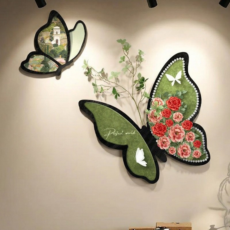 客厅玄关挂画法式中古风蝴蝶双联创意壁画花卉装饰画艺术装饰壁挂