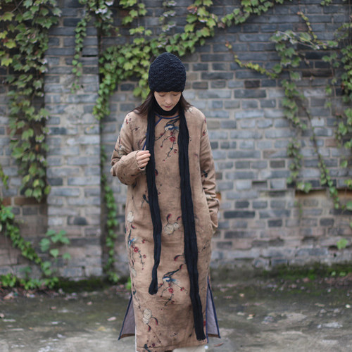 新中式夹棉袍复古旗袍茶服