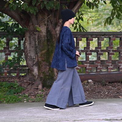 【素馨禅】中式复古宽大连肩茶服 娴静温婉 藏蓝棉提花开衫外套