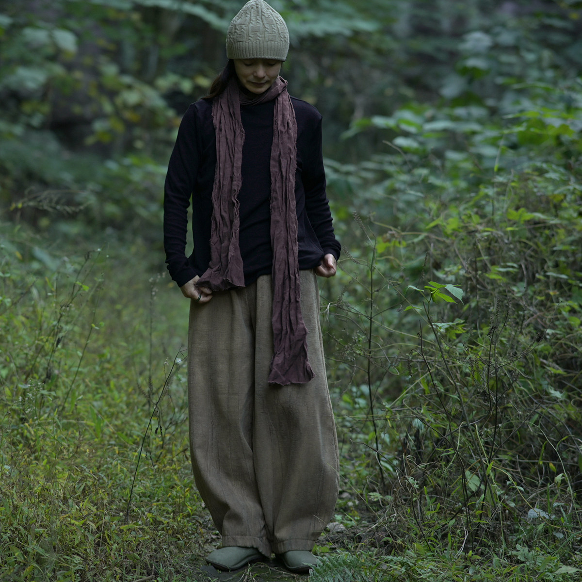 【琅琅】  做旧扎染立体裁剪加厚加绒阔腿裤 苎麻长裤宽松女裤冬,女装/女士精品,棉裤/羽绒裤,淘宝优惠券,粉丝福利购,淘宝优惠卷