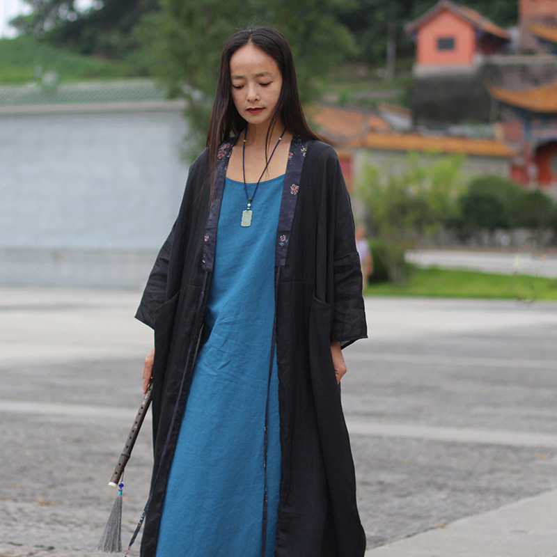 精细苎麻汉服衬衫黑色男女款风衣
