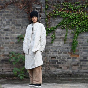 【玉兰承香】雨露麻提花 中式国风盘扣棉麻棉衣 宽松棉服厚外套