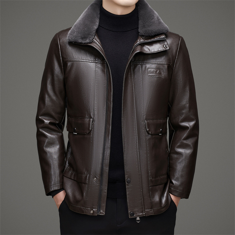 可脱卸内胆羽绒皮衣男士外套爸爸装秋冬中老年皮夹克羽绒服服男装