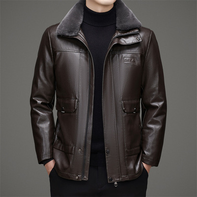 可脱卸内胆羽绒皮衣男士外套爸爸装秋冬中老年皮夹克羽绒服服男装
