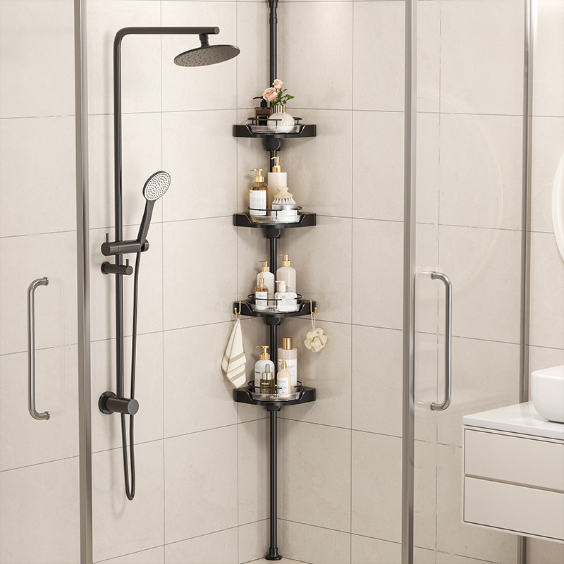 顶天立地置物架卫生间淋浴间厕所可伸缩免打孔浴室三角旋转角落架