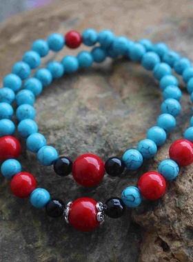 双层波西米亚风蓝松石饰品手串