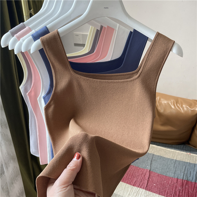 纯色冰丝针织衫吊带短款