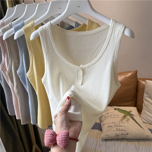 韩版时尚百搭显瘦坑条纽扣圆领套头针织衫吊带背心女打底衫羊毛