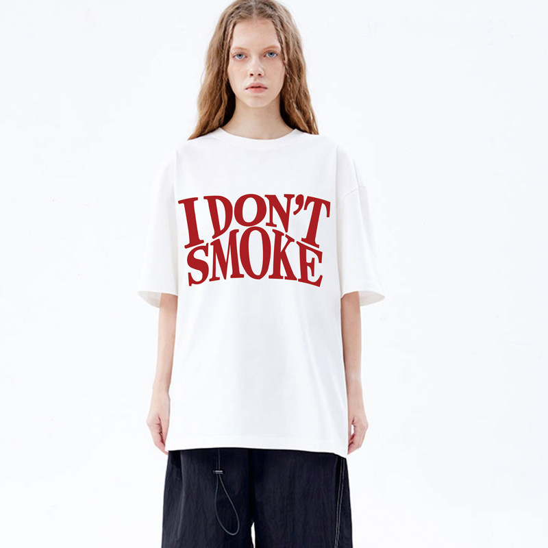 idontsmoke拒绝吸烟印花图案短袖男女t恤情侣款bf风字母夏季青春