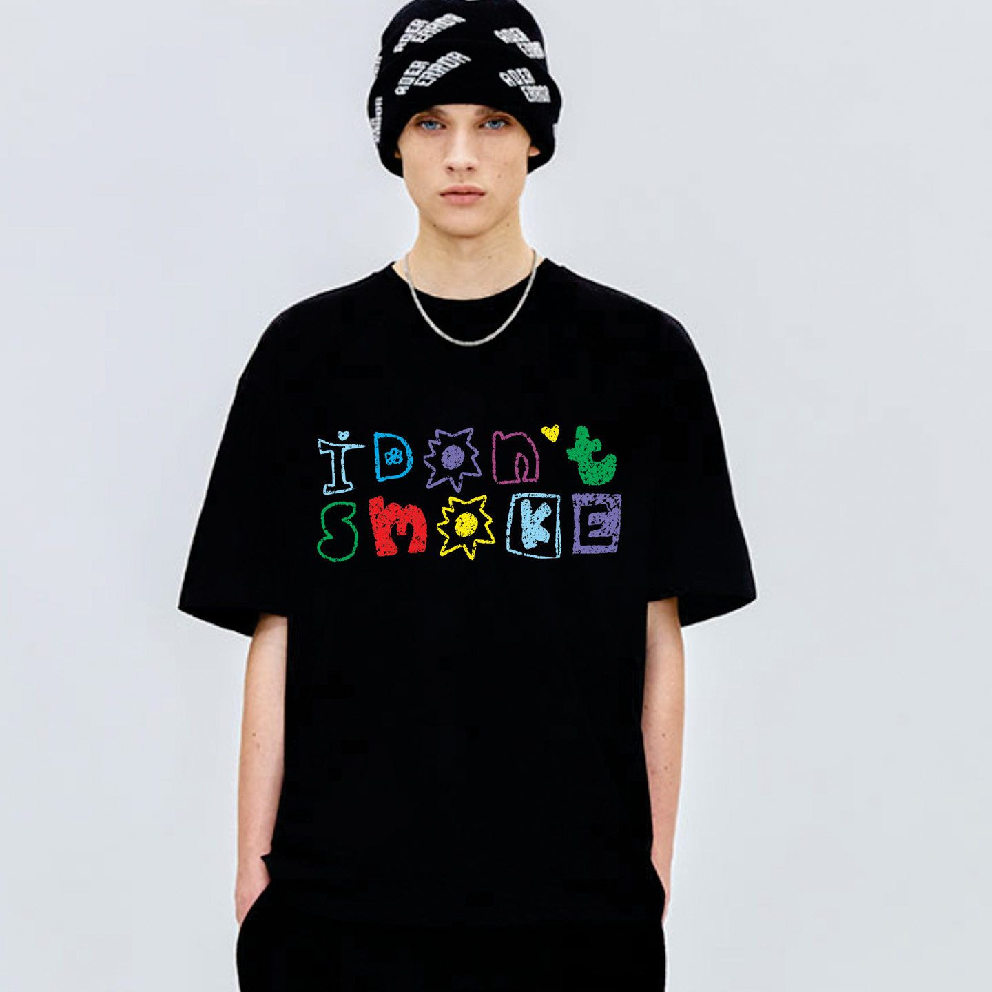 美式街头风彩色字母印花短袖T恤